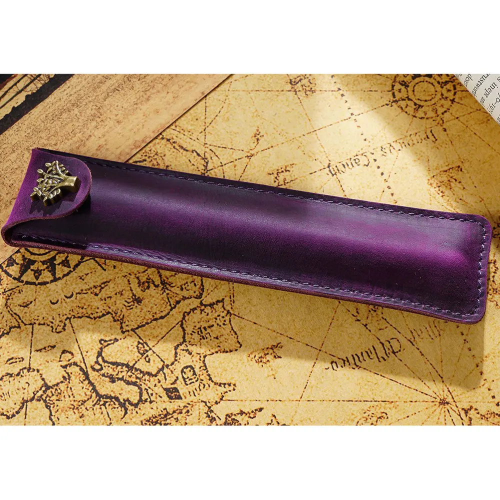 

Genuine Leather Pen Pouch Holder Single Pencil Bag Pen Case with Snap Button for Rollerball Fountain Ballpoint Pen (Crazy Horse