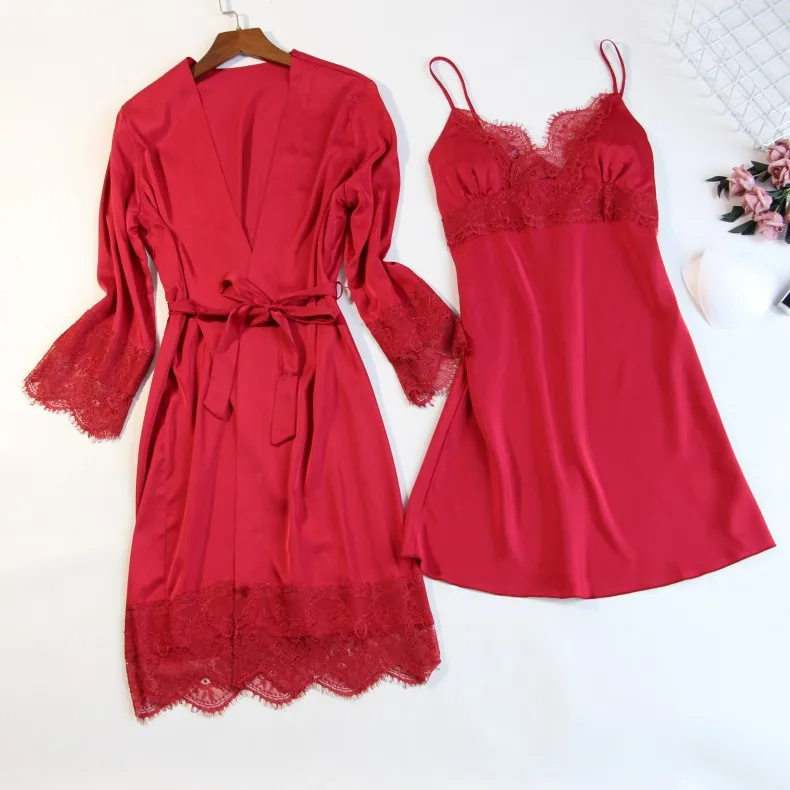 Халат женский кружевной из шелка 2 шт. | Женская одежда