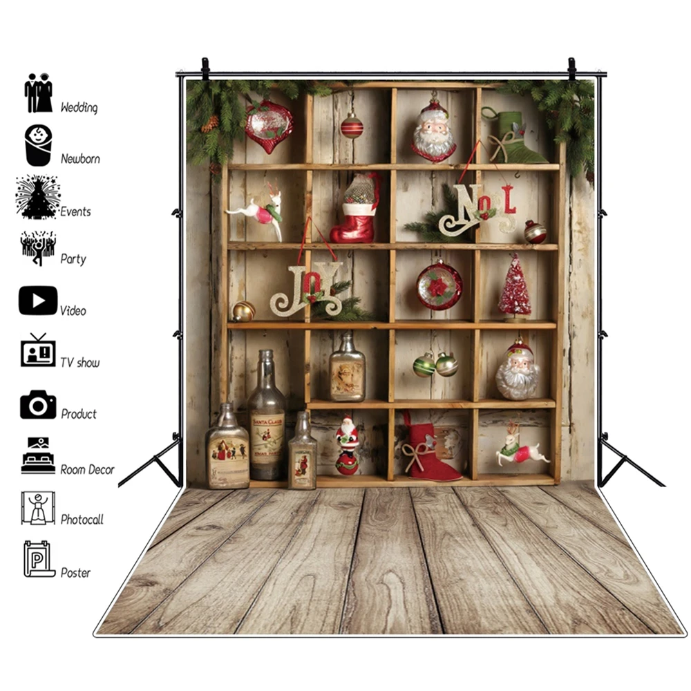 

Christmas Winter Backdrop Door Cupboard Wood Floor Baby Portrait Photography Background Photozone Vinyl Photophones For Photos