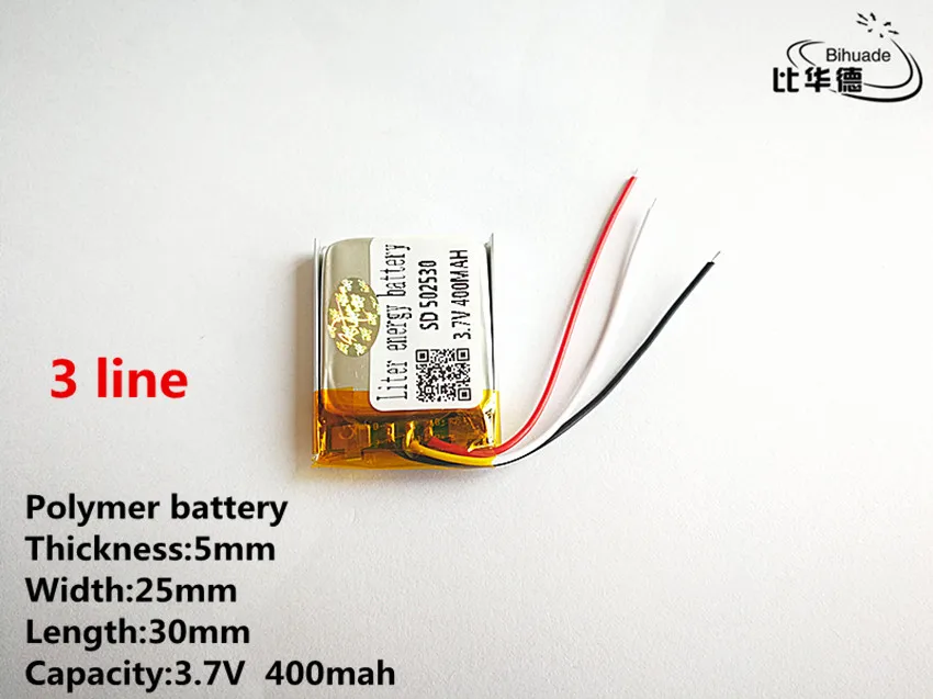

5pcs/lot 3 line Good Qulity 3.7V,400mAH,502530 Polymer lithium ion / Li-ion battery for TOY,POWER BANK,GPS,mp3,mp4
