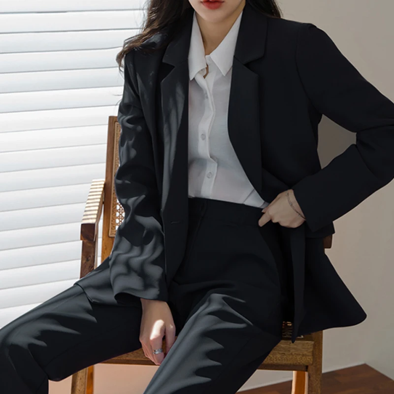 Осенний Новый корейский Тонкий костюм женский комплект из блейзера двубортный