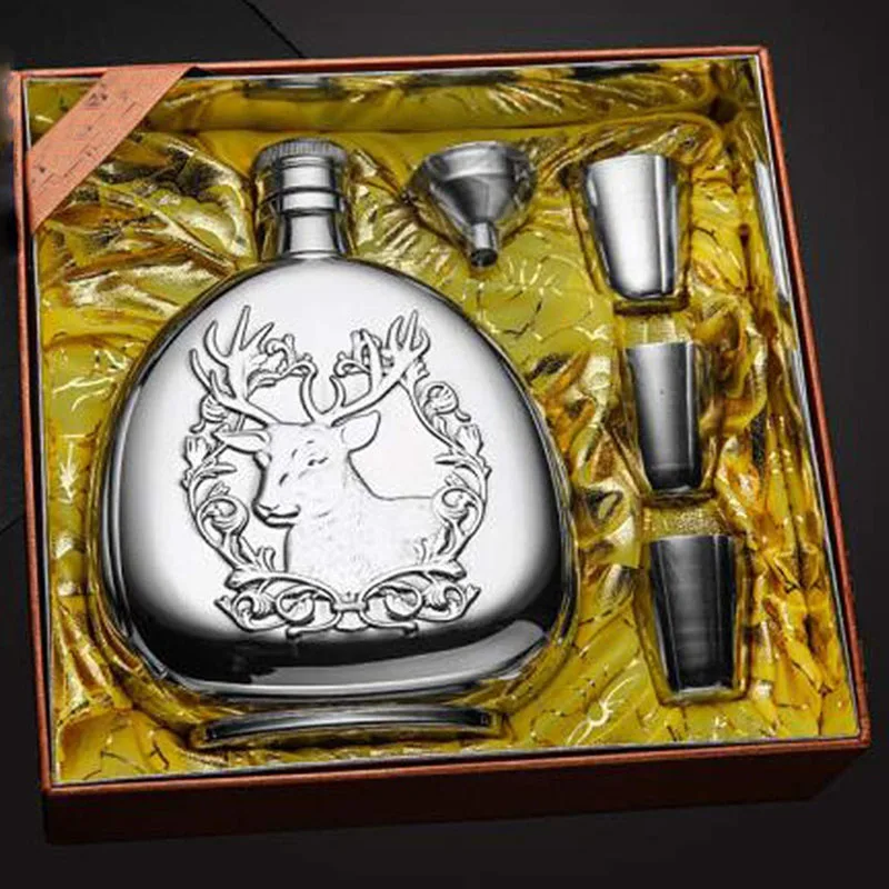 Gif Box Packaging Набедренная фляжка, набор для алкоголя 17 унций, нержавеющая сталь, бутылка для виски, 2 чашки, 1 Воронка, подарок для жениха, виски, большая колба для вина, алькохол - Цвет: Gif Box Packaging