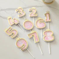 number 0 9 cake toppers children party cake decoration wedding anniversary crown sequins numbers insert cakes dessert decor
