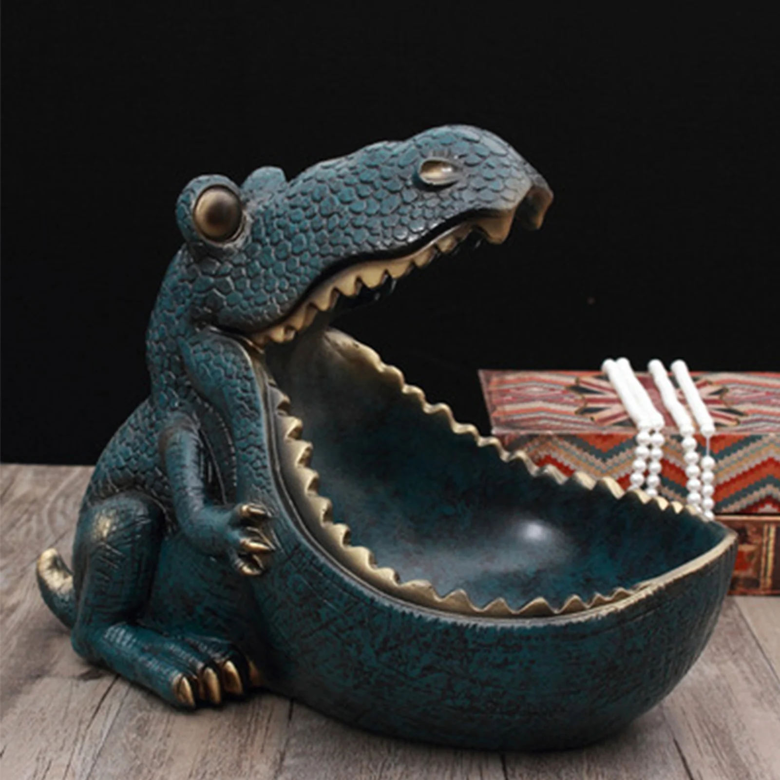 

NEW Big Mouth Lantern Fish Dinosaur Resin Key Bowl Storage Holder #WO