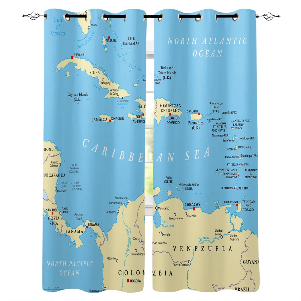 Голубая Карибская политическая карта для спальни кухни оконные шторы занавески