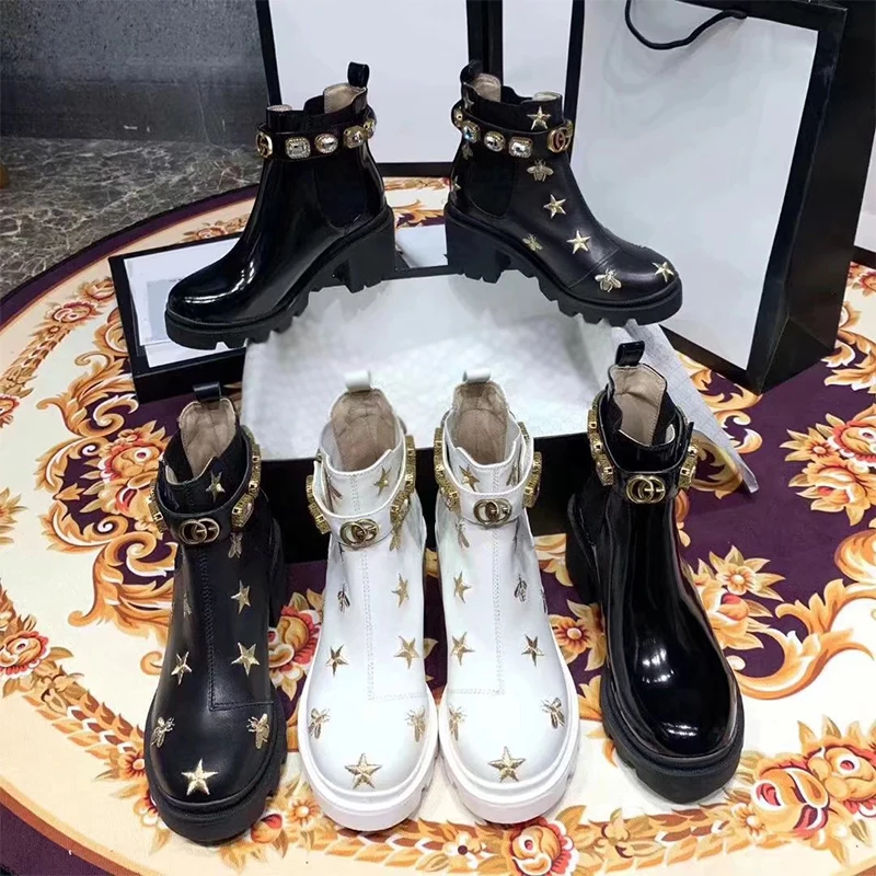 

Black Women's Luxury Ankle Boots Women Chelsea Chunky Low Heel Boots Female Platform Shoes Ladies luxury Brand Boots