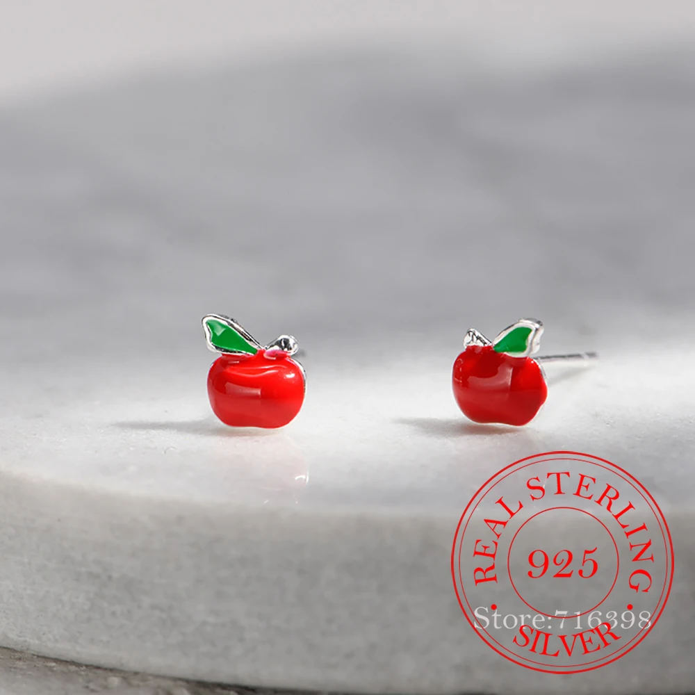Серьги-гвоздики из стерлингового серебра 925 пробы с эмалью в форме яблока для