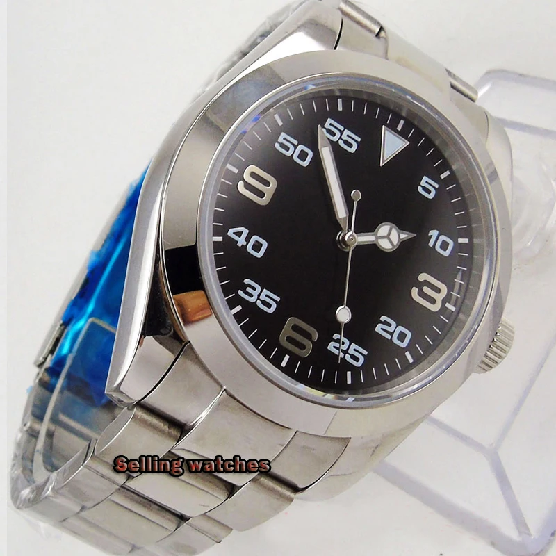

Роскошный модный 40 мм сапфировое стекло автоматический браслет из нержавеющей стали мужские наручные часы черный циферблат