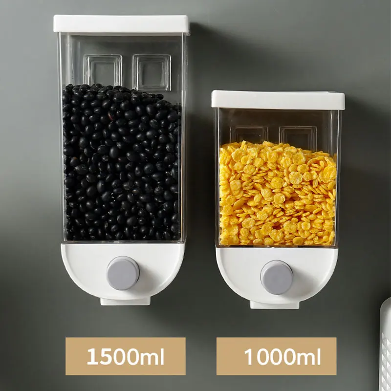 Wall Mounted Grain Dispenser Storage Box Kitchen Storage Tank Grain Moisture-Proof Sealed Tank Transparent Rice Bean Dispenser