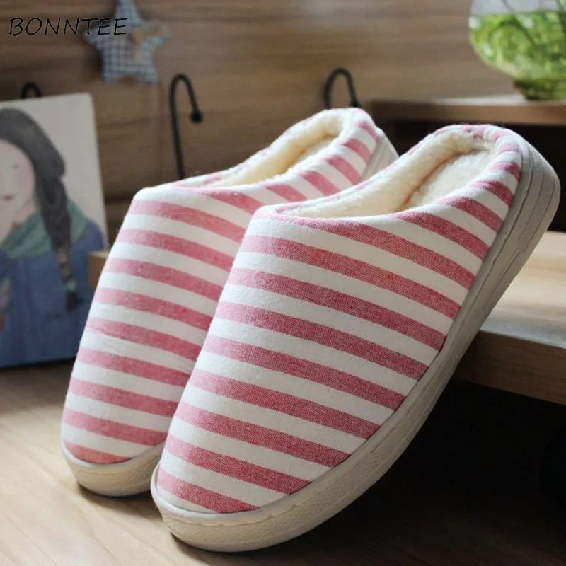 Зимние тапочки женские хлопковые толстые теплые домашние Нескользящие в полоску