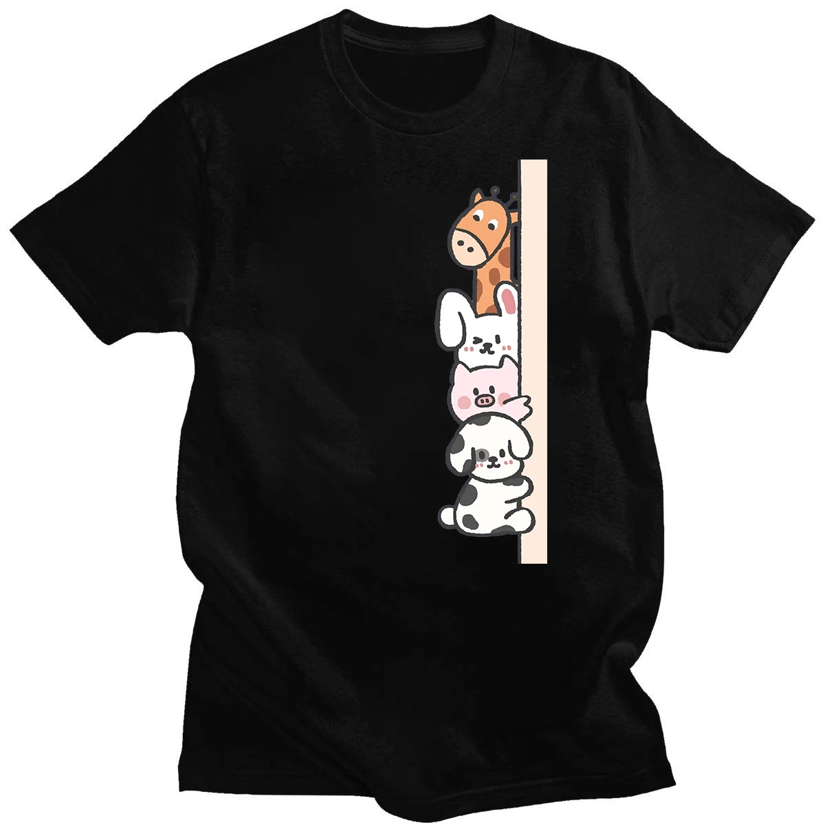 Летняя новая однотонная маленькая Футболка с принтом животных 100% хлопок Круглый