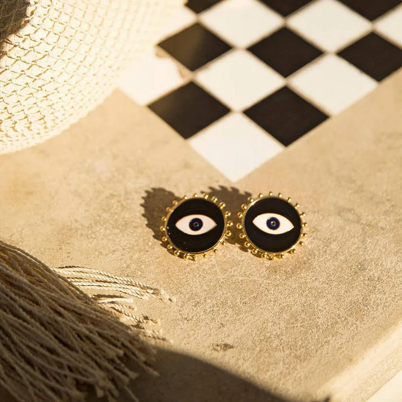 

Lifefontier Trendy 2020 Black Enamel Evil Eye Earrings Turkish Evil Eye Round Earrings Birthday Jewelry for Women Girls