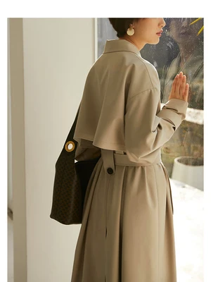 

Женский Повседневный двубортный тренчкот, простой классический длинный тренчкот с поясом, шикарная Женская ветровка, осень 2021