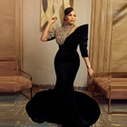 Женское платье-Русалка с длинным рукавом, черное платье для выпускного вечера, модель вечерние кружевные платья года, размера плюс