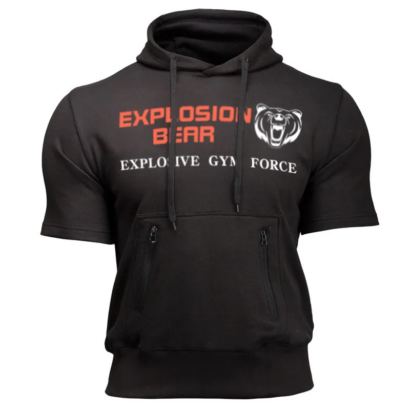 Толстовка мужская с коротким рукавом Модная хлопковая кофта для бодибилдинга и