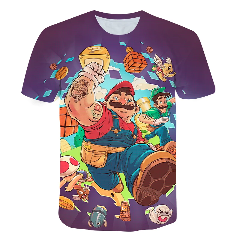 

Plumber Mario Images Kids Clothes Gilrs Boys Cartoon Pattern T-shirt Summer Fine Mesh 3D Print T-shirt Tops For Girls And Boys