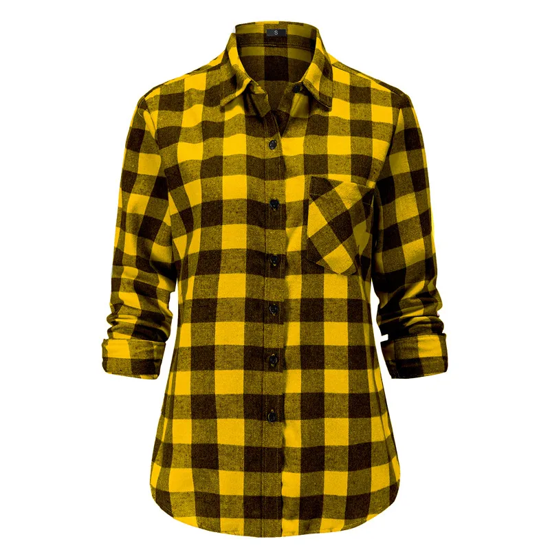 Женская хлопковая фланелевая рубашка Dioufond свободная размера плюс в клетку с