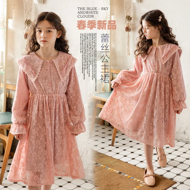 

Teenage Girls Lace Dress Spring Autumn 2021 New Kids Princess Dress for Girls Clothing Long Sleeve High Quality Children Clothes