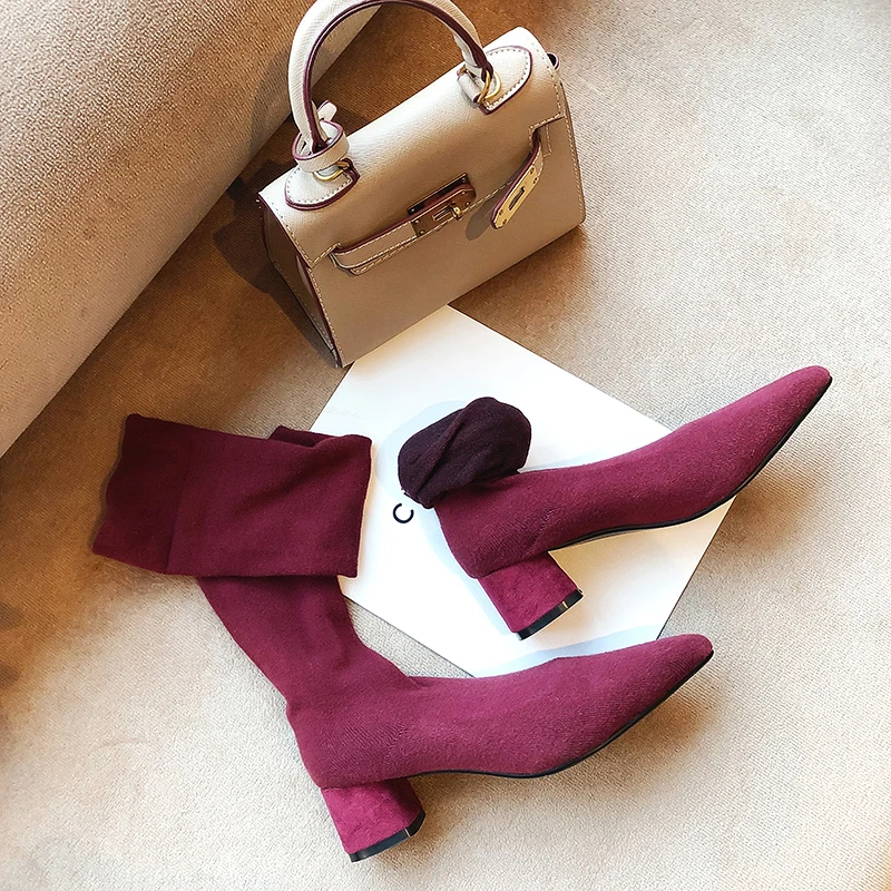 ASUMER/Лидер продаж Сапоги выше колена Черные эластичные сапоги на толстом высоком