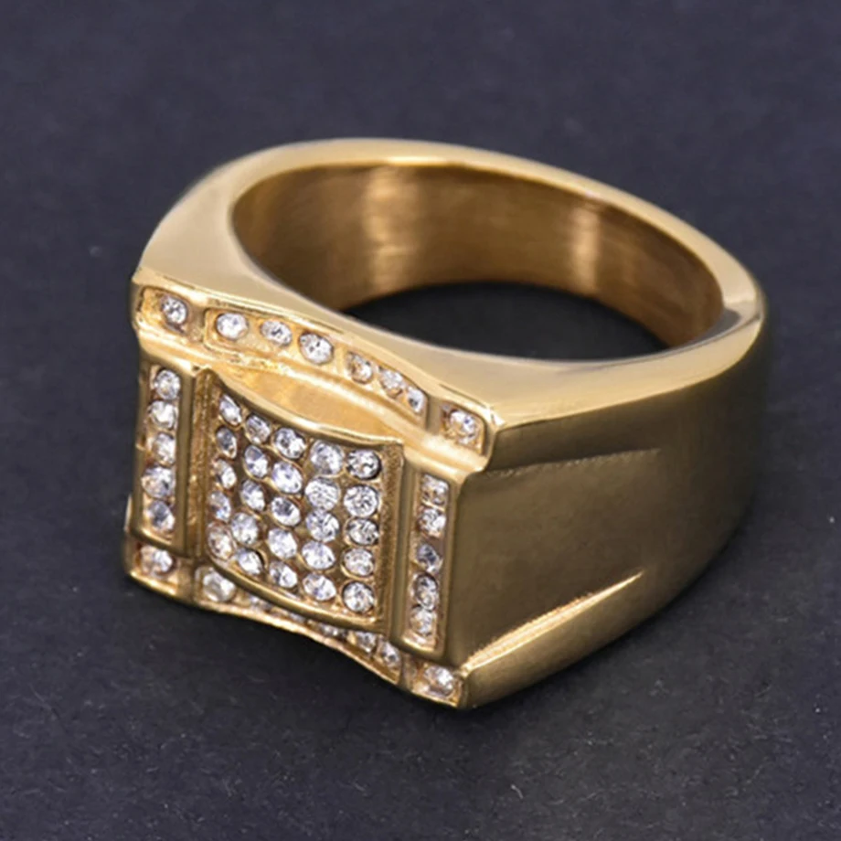 Хип хоп Iced Out Bling квадратное кольцо 316L из нержавеющей стали с кубическим цирконием