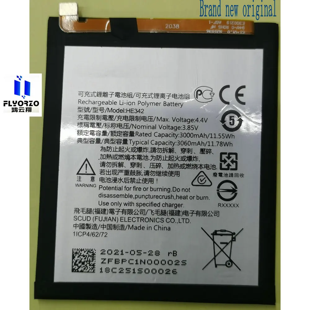 

3.85V 3000mAh HE342 Battery For Nokia X6 2018 6.1 Plus TA 1099 X5 1109 5.1 Plus Mobile Phone