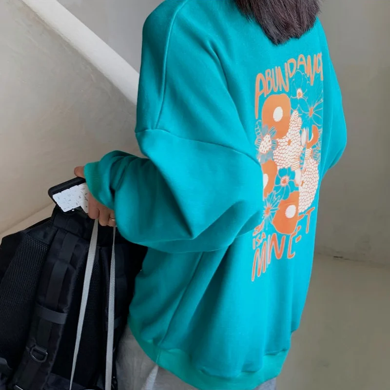 

Women No Hat Hoodies Design Loose O Neck Spring All-match Letter Printing Sweatshirt Womens Korean Style BF High Street Graphic