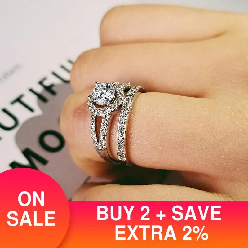 

2021 new luxury halo original 925 sterling silver wedding ring set for women lady anniversary gift jewelry wholesale R5145S