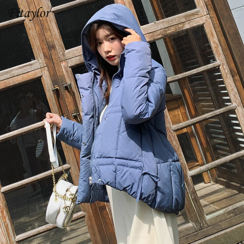 Fitaylor зимнее пальто женская короткая изящная парка с капюшоном ватные теплые