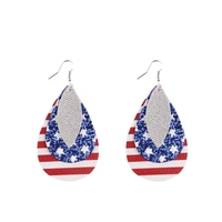 e7257 zwpon pu leather american national flag earrings 2020 new star stripes print earrings independence day jewelry wholesale