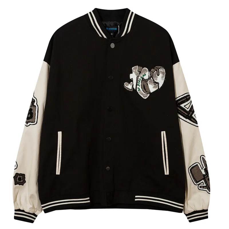 

Хип-хоп бейсбольная куртка для мужчин с вышитыми буквами в стиле пэчворк, куртка для колледжа Harajuku, большой размер, Университетская уличная ...