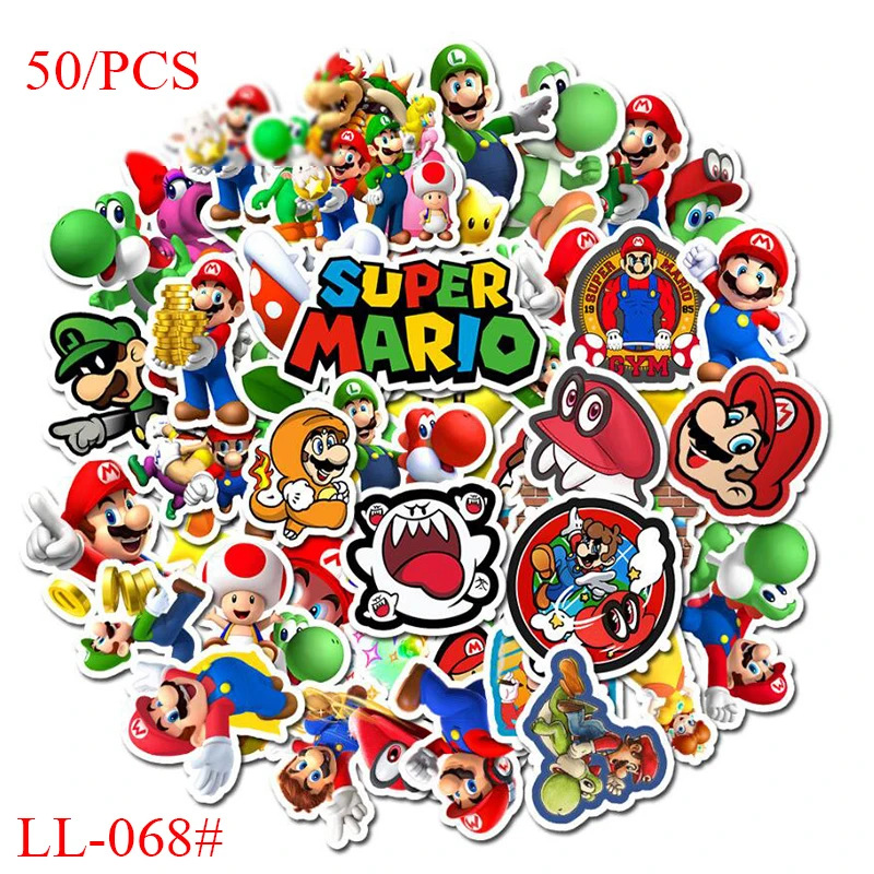 LL 068 #50/за штуку Бесплатная доставка Супер Марио ПВХ Стикеры искусство ремесла