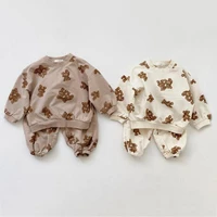 fashion baby girl clothes set kids cartoon bear tops and pants suit toddler boys sweatshirt and trousers 2pcs baby boy clothes