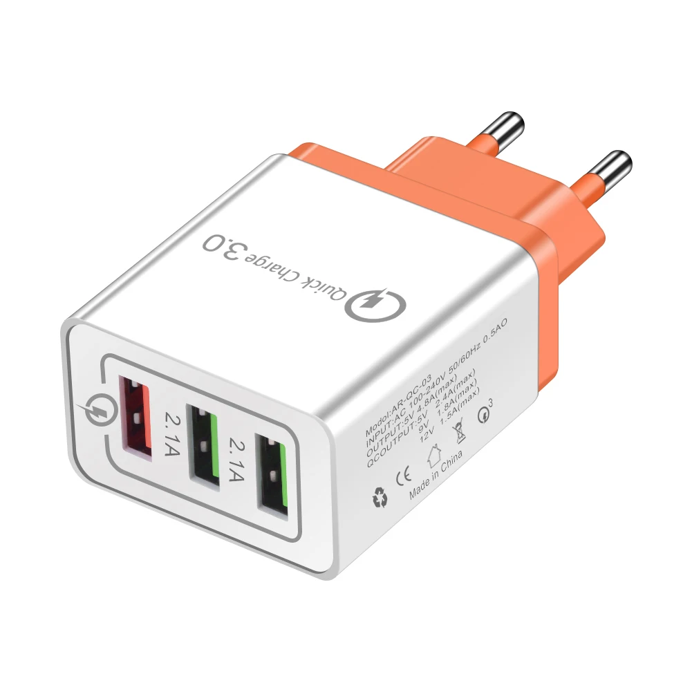 Orange 3 порта Быстрая зарядка 3,0 USB зарядное устройство Быстрая зарядка настенное зарядное устройство адаптер ЕС США мобильный телефон для iphone ipad мини samsung Xiaomi - Тип штекера: Orange