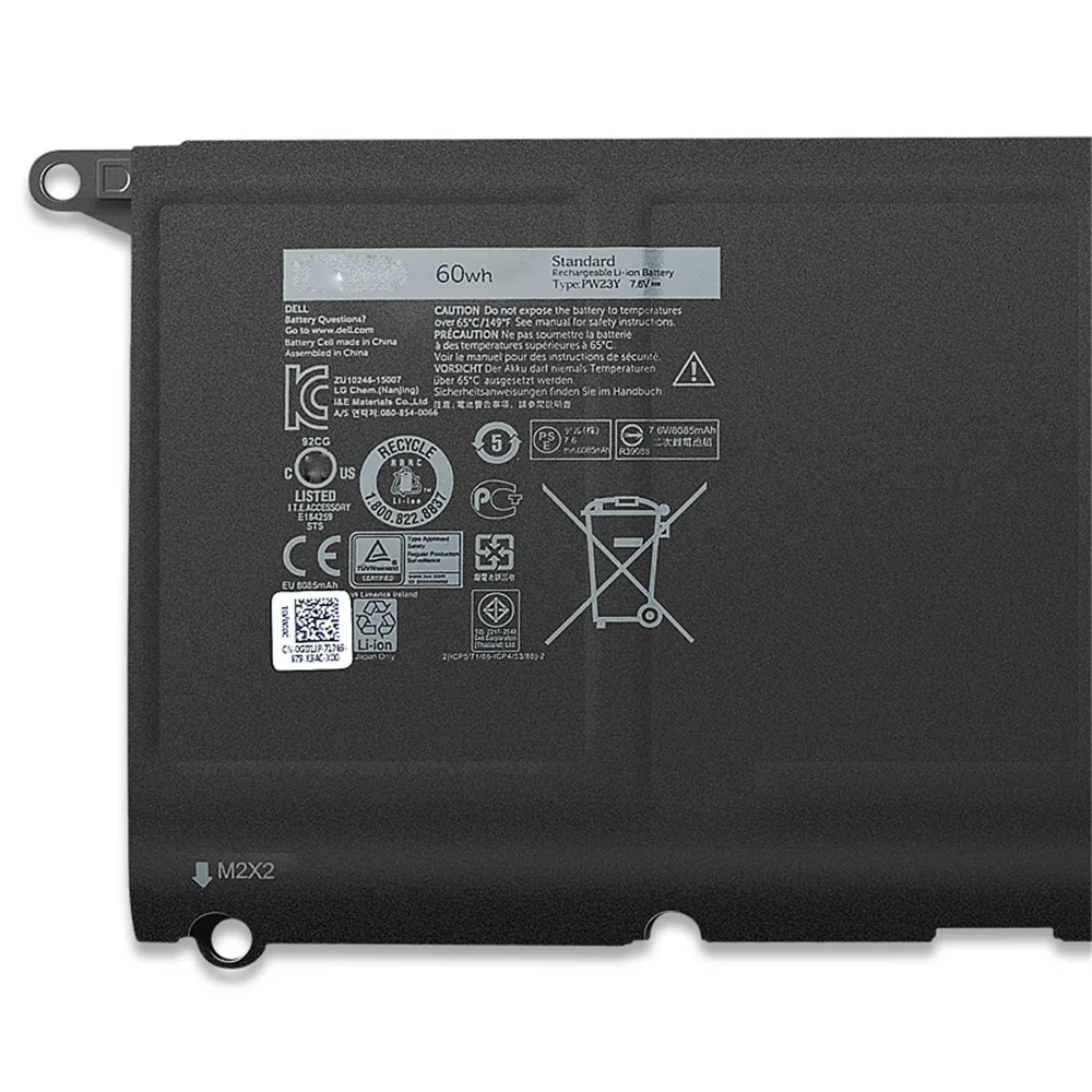 

PW23Y RNP72 TP1GT Laptop Battery For Dell XPS 13 9360 13-9360-D1605G 0RNP72 0TP1GT 9360 Original Batteries 7.6V 60Wh