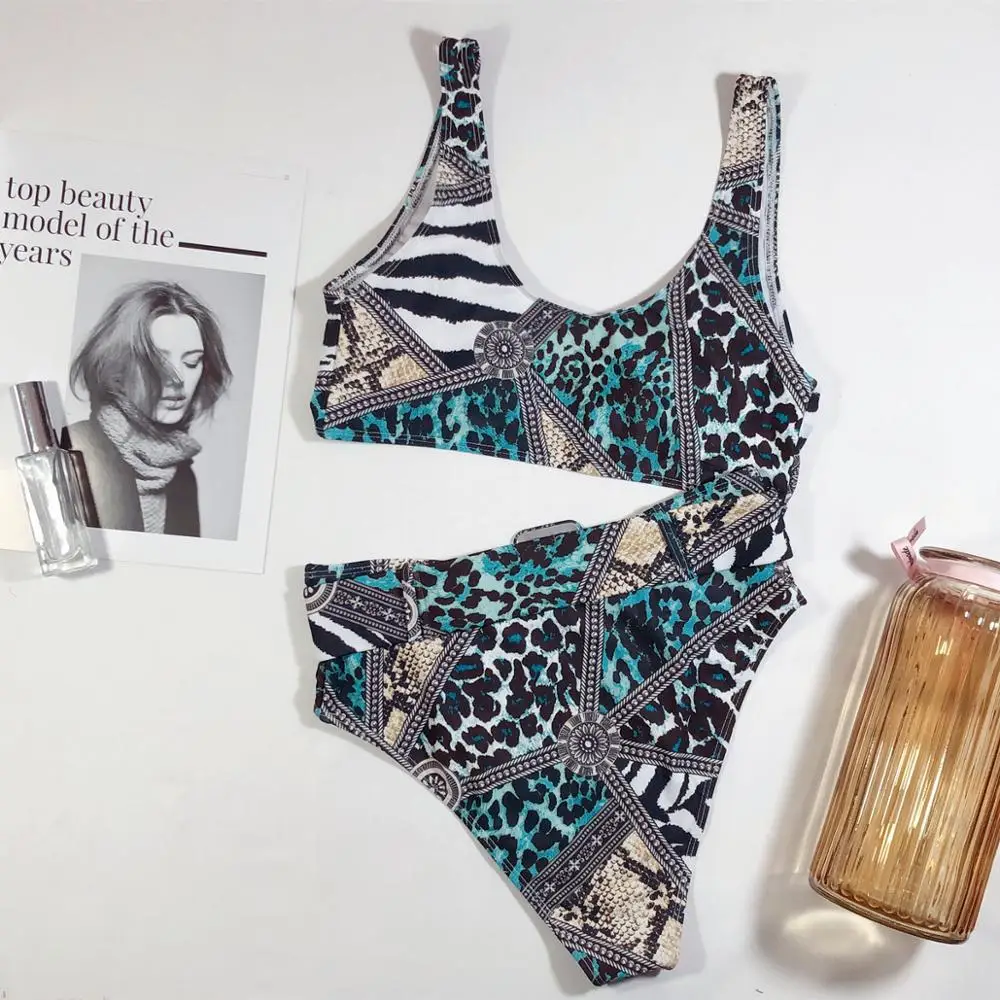 High Waist Swimwear Bikini Set 2020 Women Swimsuit Printed Bathing Suit Halter Beach Trikini Biquinis maillot de bain Femme | Женская