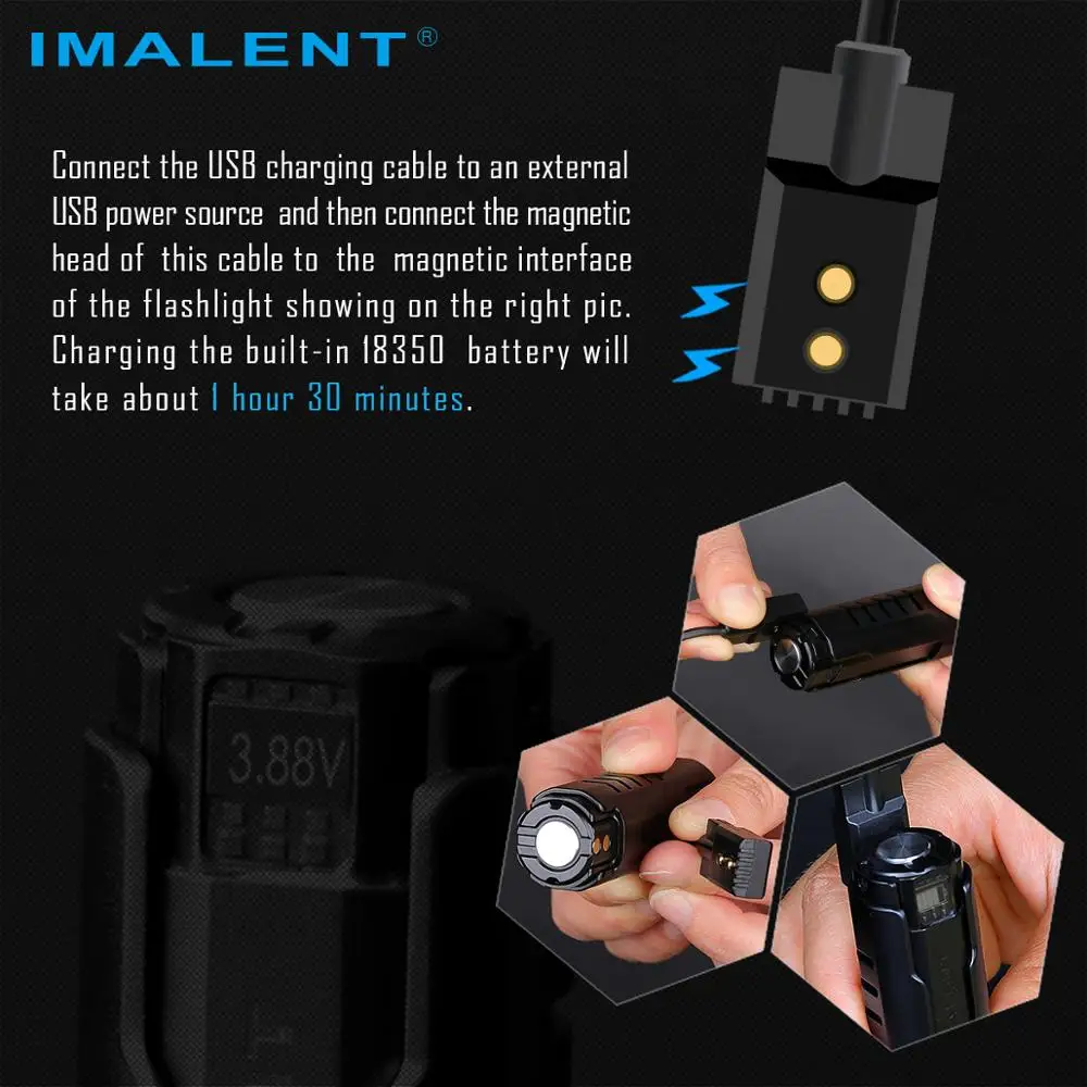 저렴한 IMALENT-LD70 강력한 손전등 LED 충전식 4000 루멘 야외 조명, 크리 XHP70.2 방수 휴대용 밝은 랜턴