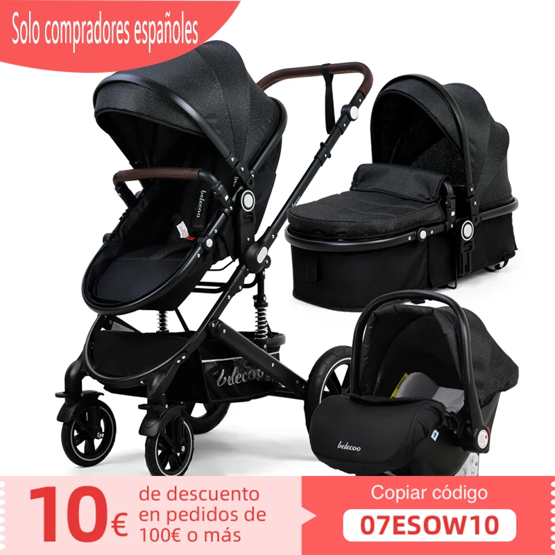 Baby Stroller Lightweight Newborn Pram 3 in 1 Strollers Anti-shock All terrain Pushchair Reversible Bassinet Car Seat Cup Holder