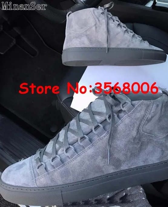 High Top Wrinkled Leather Black Red White Gray Blue Tie Up Sneakers Outdoor Leisure Fashion Arena Trainers Flats Shoes Mens | Обувь