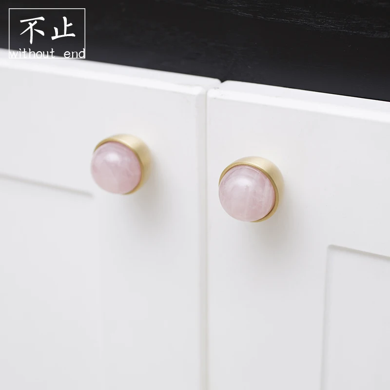 

LKL Original Design Nordic Light Luxury Brass Crystal Handle Cabinet Wardrobe Drawer Furniture Stone Color Cabinet Knobs