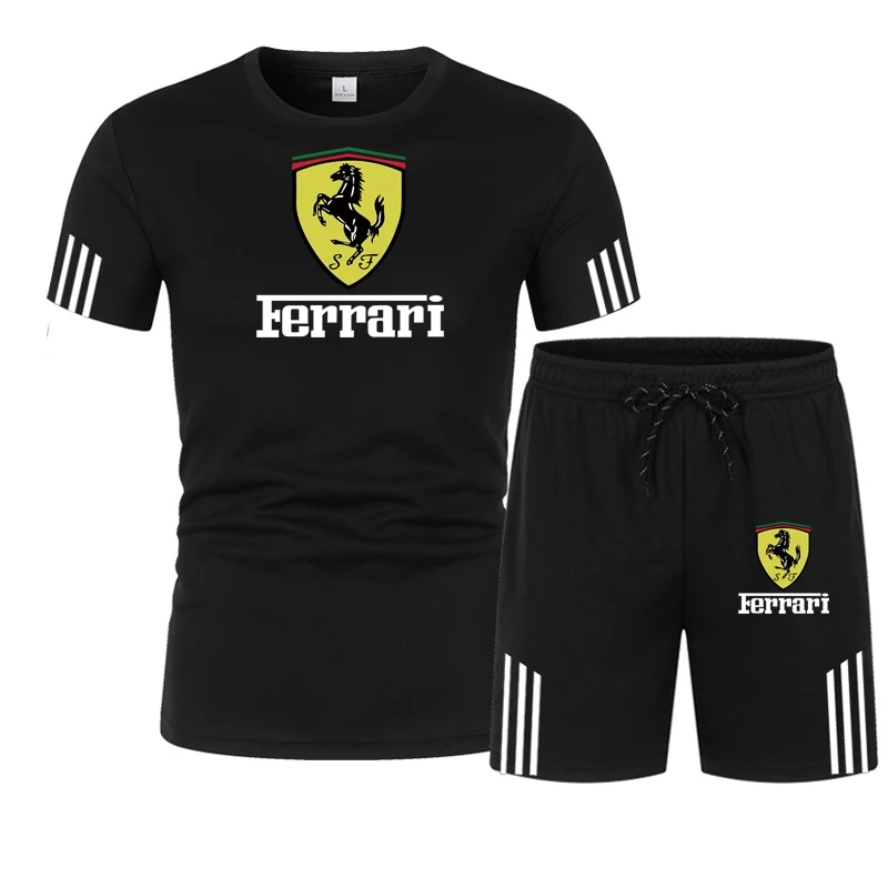 

Men Short Sleeve Tracksuit Casual T-shirt Shorts 2 Piece T-shirt + Sweatpants Male Set 3XL