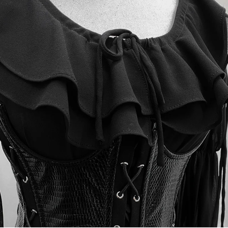 

DEAT Women Black Casual Cross Bandage Shirt Dress New O-neck Length Sleeve Loose Fit Fashion Tide Spring Summer 2021 GX917