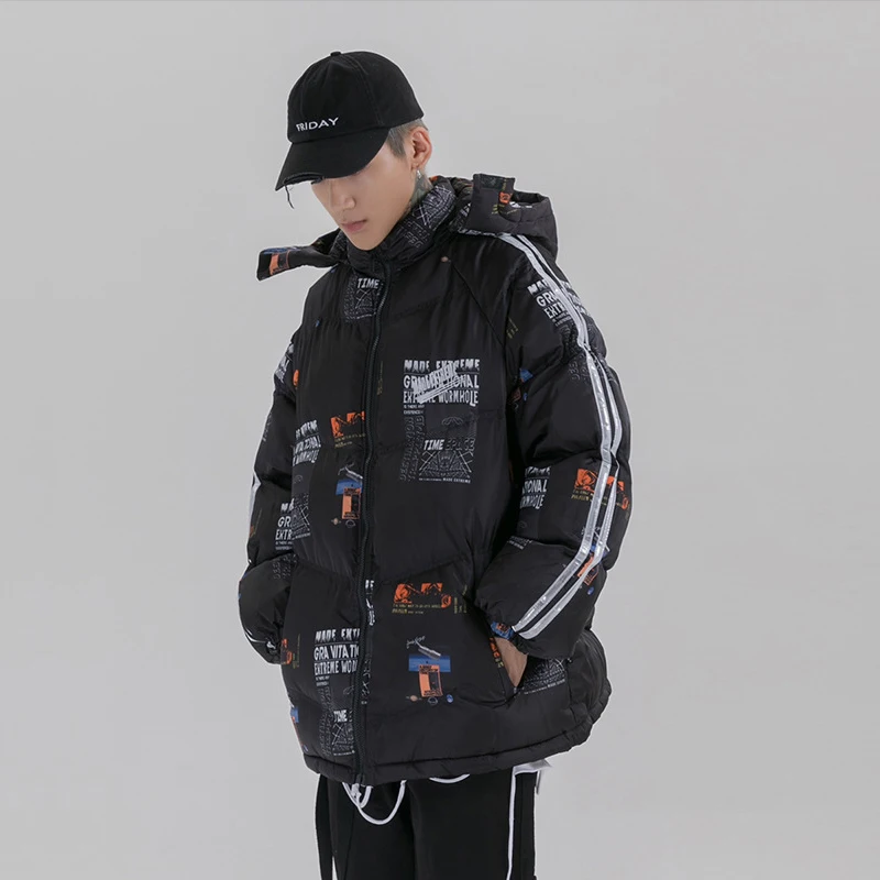 Парка с капюшоном и буквенным принтом куртки 2019 зимняя теплая хлопковая парка
