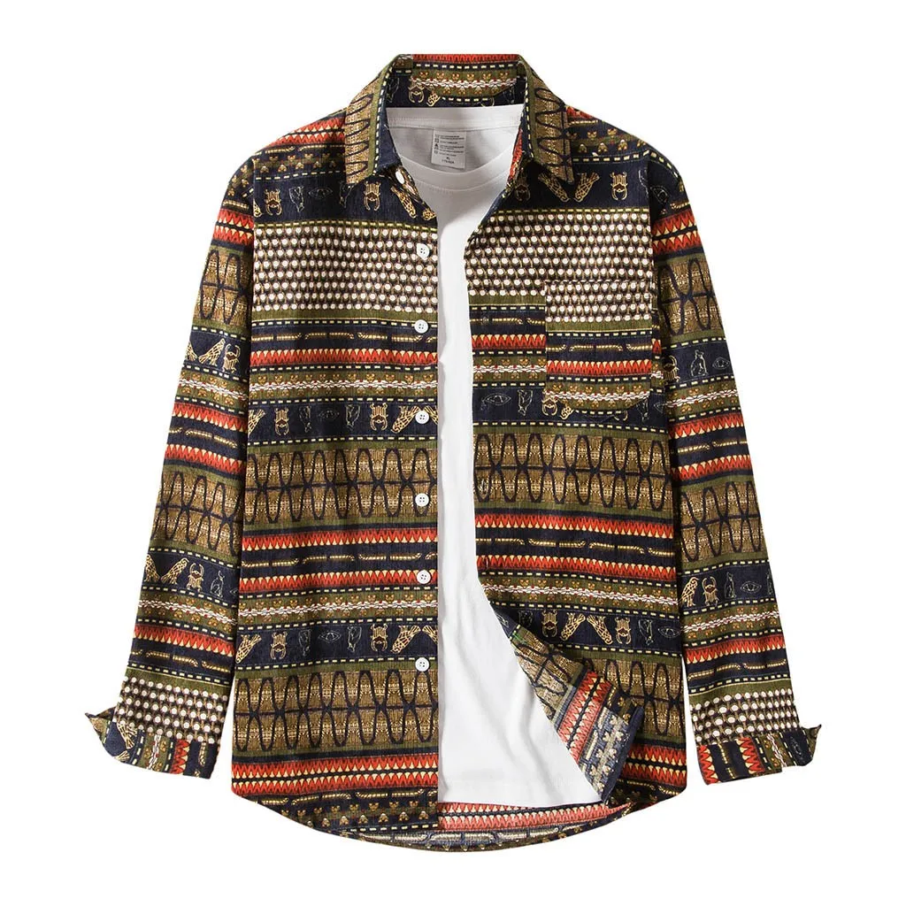 Рубашка мужская Вельветовая в полоску с длинным рукавом стиле ретро | Мужская