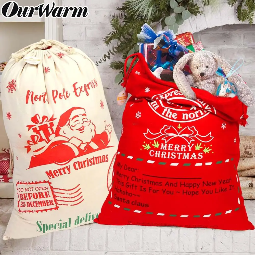 OurWarm 50*70 см персонализированные рождественские Санта мешки новый год холст