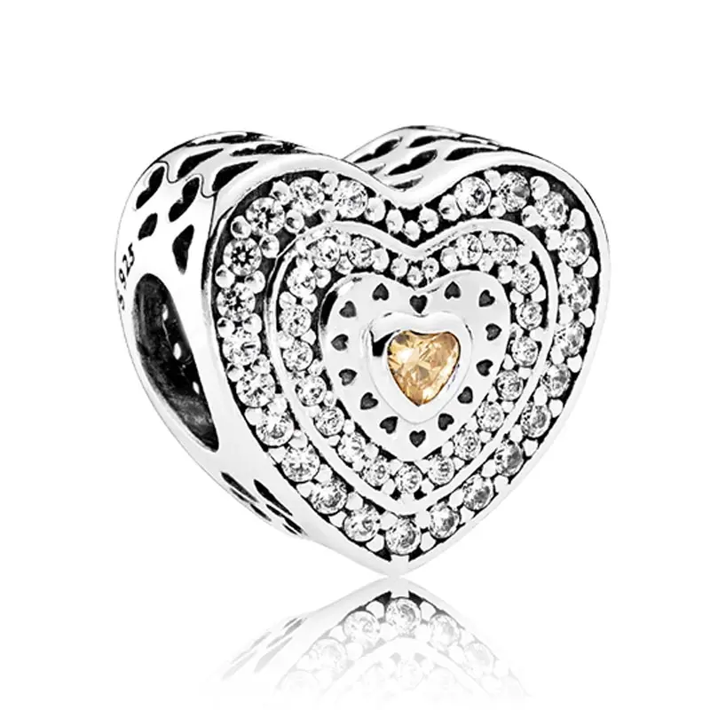 

Original 925 Sterling Silver Charm Pave Lavish Heart Bead With Crystal Fit Pandora Bracelet DIY Jewelry