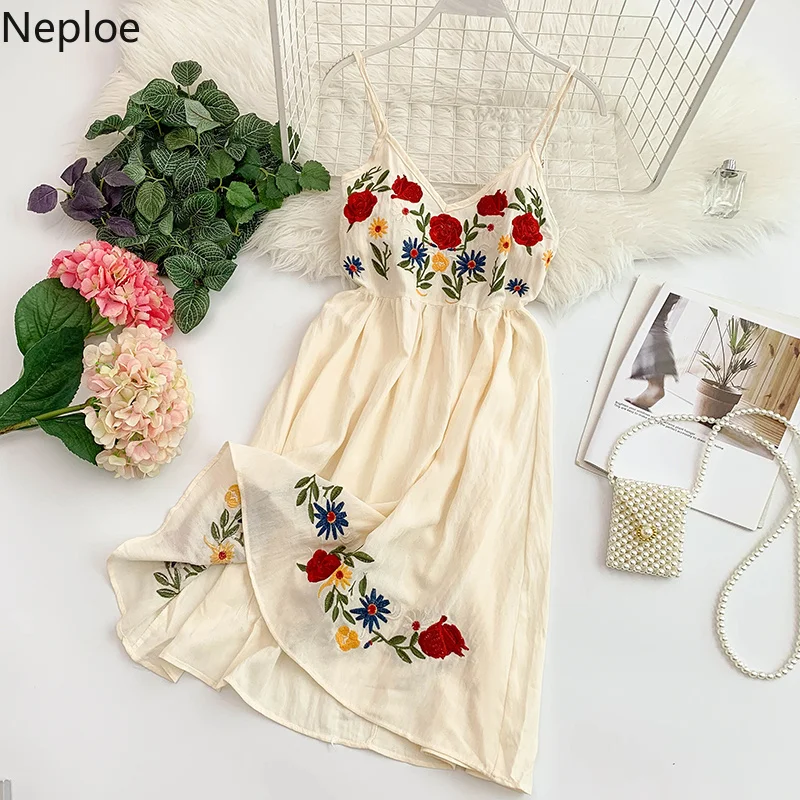 Neploe Лето 2019 женское платье сладкий цветок топ с вышивкой Vestidos винтажное богемное