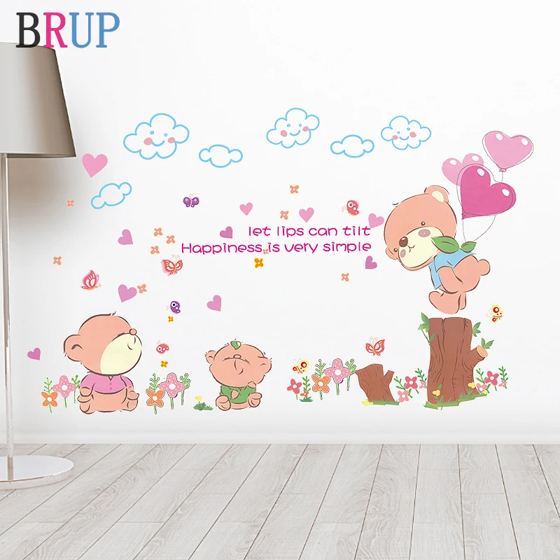 117*91 см Милые мишки наклейки на стену дружелюбные животные домашний декор для детской комнаты любовь наклейки на стены для детей DIY Искусство ПВХ росписи