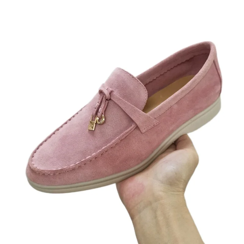 

Лидер продаж, Детские Замшевые женские туфли на плоской подошве, подвешенные металлические лоферы, женская обувь, женские повседневные туф...