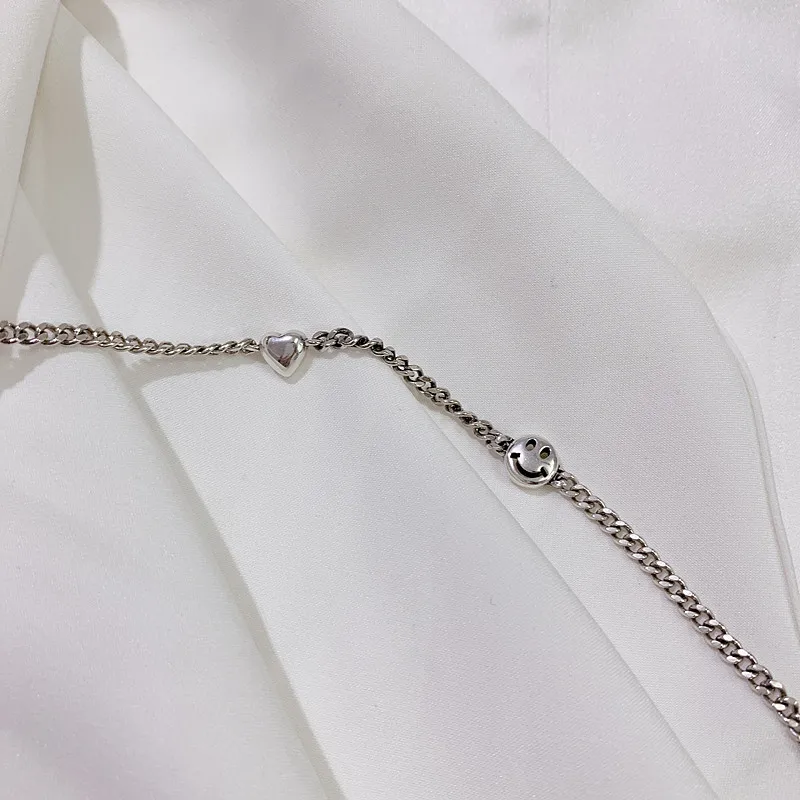 Женское Ожерелье с кулоном Love Heart Smile Face винтажная цепочка из стерлингового