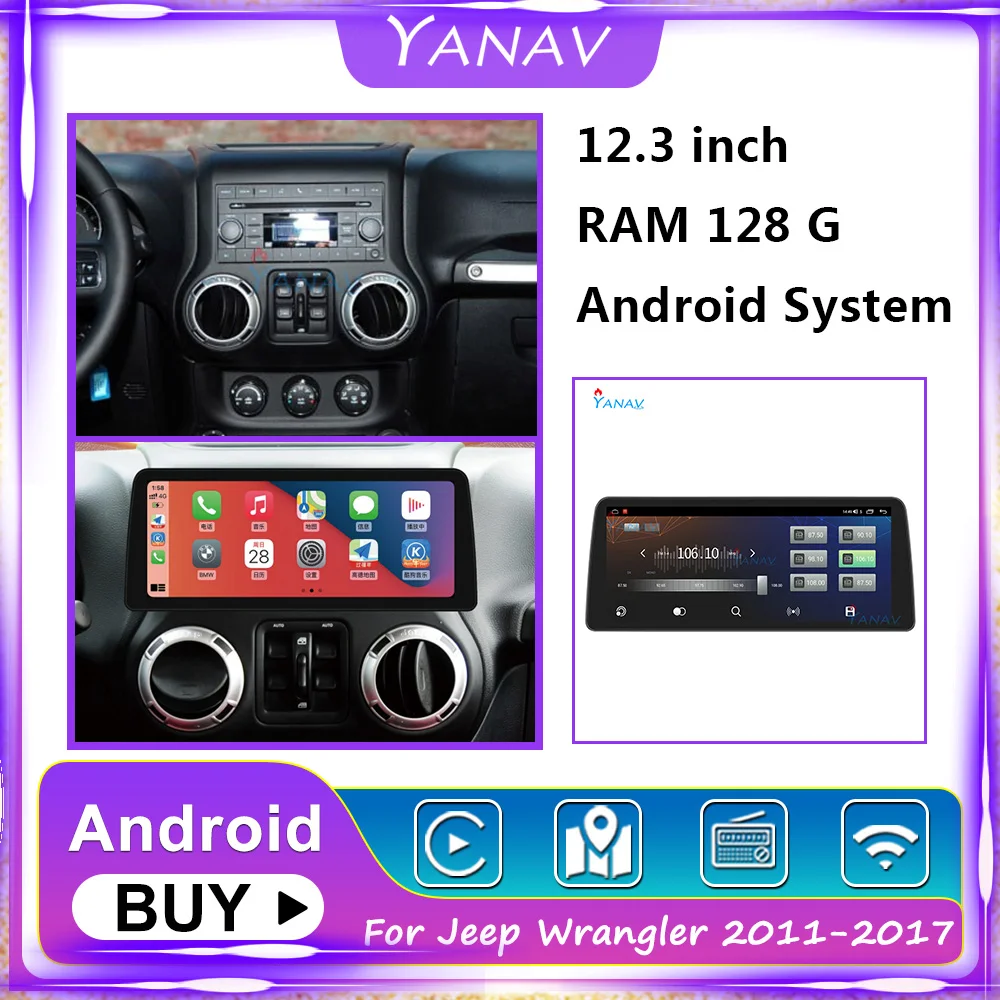 

Android Car Radio For Jeep Wrangler 2011-2017 Auto Stereo Multimedia Video GPS Navigation MP3 Player Built in carplay head unit